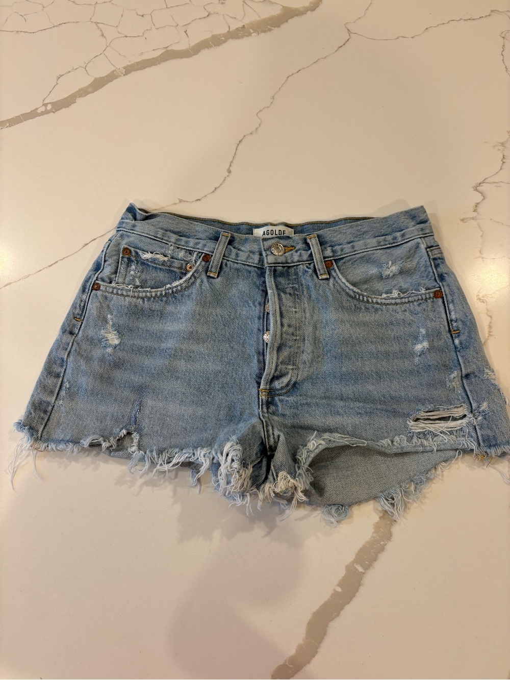AGOLDE Parker Distressed Denim Cut Off Shorts Size 26 Light Wash - Picture 8 of 8